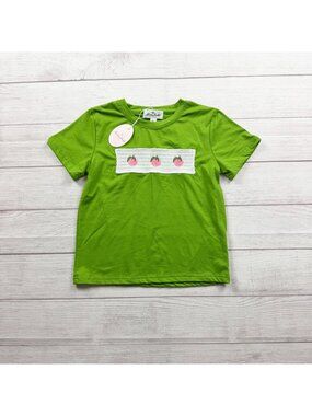 Marie Nicole Clothing Green Peach Smocked T-Shirt Short Sleeve Kids NWT XXL 6